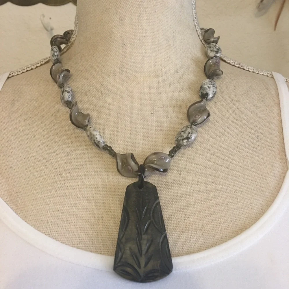 Handcrafted glass and marble bead necklace